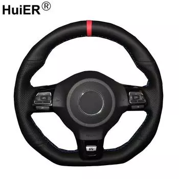 HuiER ручной швейный чехол на руль автомобиля, красный маркер для Volkswagen Golf 6 GTI MK6 VW Polo GTI Scirocco R Passat CC R-Line No Shift paddleBlack