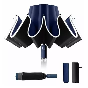 HUIJIE складной обратный складной 12 ребер автоматический большой воды для солнечной и дождливой погоды складной с отражающим УФ для мужчин и подходит для дождливой погоды темно-синий