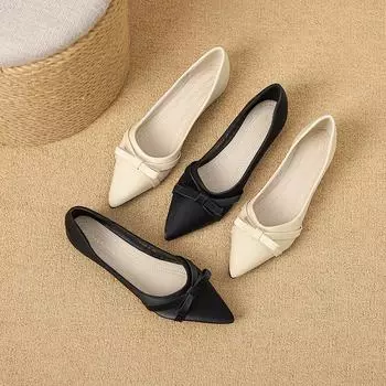 Huiliya 2025 spring new small fragrant wind shallow mouth women s shoes pointed single shoes bow wind evening women s shoes D835-2 35 чёрный
