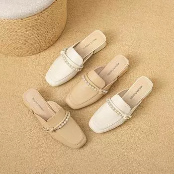 Huiliya bag head half drag women s autumn wear 2025 new French high-end Muller shoes thick heel X309-89 35 абрикосовый