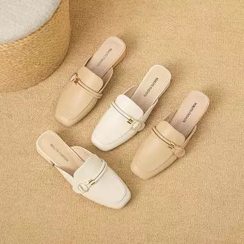 Huiliya bag head half slippers women s autumn wear new shoes half tray women s shoes Muller cool slippers single shoes X309-90 35 абрикосовый