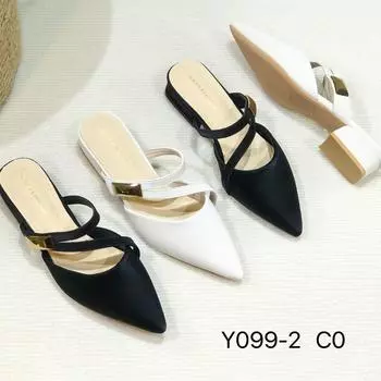 Huiliya bag head slippers women s outer wear 2025 new half-drag pointed head with skirt thick heel low heel fairy Y099-2 35 чёрный