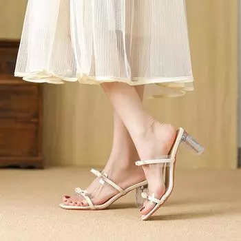 Huiliya crystal heel French outer wear high-heeled sandals female 2025 new fairy wind thick heel sandals X 2025-3 35 чёрный