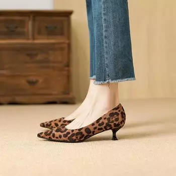 Huiliya fine heel pointed single shoes new comfortable not tired foot commuter professional OL leopard print work shoes G45-203 35 чёрный