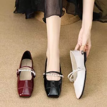Huiliya flat bottom Mary Jane single shoes women s spring and autumn new French red evening breeze gentle pearl chain W108-52 35 чёрный