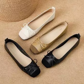 Huiliya flat bottom not tired feet Doudou shoes ladyshoes light mouth bow color matching French evening wind single shoes W788-1 35 чёрный