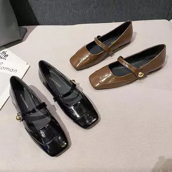 Huiliya flat-soled Mary Jane shoes single shoes women s shoes Xiaoxiangfeng one-word buckle flat-heeled soft-soled ladyshoes women s W506-1 35 чёрный