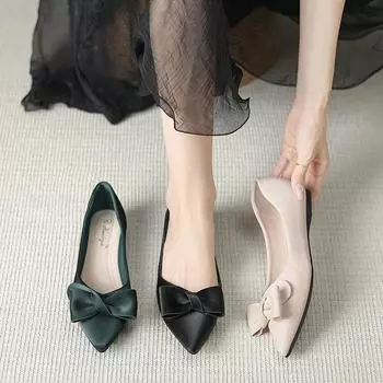 Huiliya flat-soled single shoes, new Xiaoxiangfeng bow shallow mouth laden shoes, pointed soft-soled Doudou shoes 833-381 35 чёрный