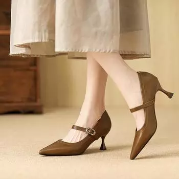 Huiliya French fashion temperament pointed shoes one-word buckle kitten and Korean version commuter stiletto shoes 9555-2 35 чёрный