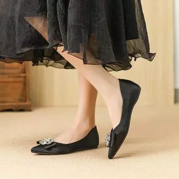Huiliya French sense pointed rhinestone 2025 new spring fashion black single shoes women s shoes W1022-61 35 чёрный