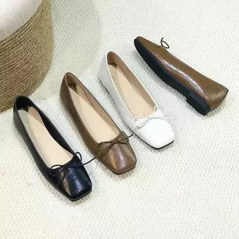 Huiliya French temperament single shoes women s shoes 2025 new autumn flat-bottomed bow soft-soled one-pedal W712-1 35 чёрный