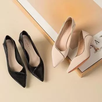 Huiliya high-heeled single shoes women s low-heeled French pointed rhinestone high-heeled stiletto professional work shoes 666-122 34 чёрный