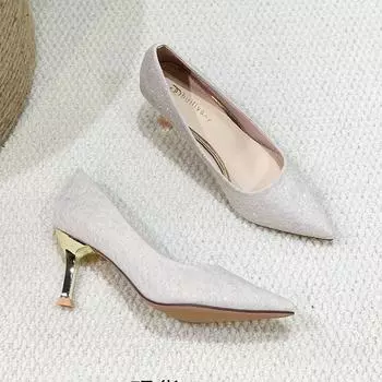Huiliya high heels women s stiletto 2025 new spring and summer senior fine flash pointed head with skirt single shoes 716-CH1 34 золотой