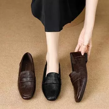 Huiliya lazy pedal loafers 2025 new low-heeled British-style small leather shoes women s single shoes T922-10 35 чёрный