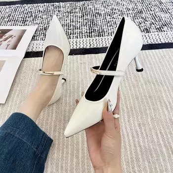 Huiliya low-heeled single shoes spring and autumn new soft leather pointed thin heels with temperament commuter high heels G60-8 34 чёрный