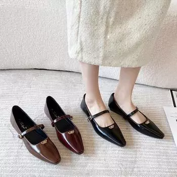 Huiliya Mary Jane women s shoes new pointed head shallow mouth flat bottom versatile one word belt women s shoes flat heel single shoes D287-6 35 красный