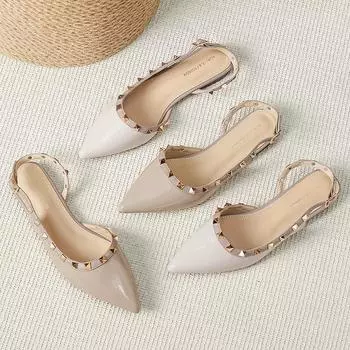 Huiliya новые туфли заклепки туфли телесного цвета с острым носком женские туфли на плоской подошве легкие лакированные туфли на плоской подошве женские туфли W925-8 35 серый