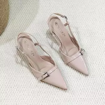 Huiliya nude high heels French bag head sandals summer temperament pointed thin heels empty shoes G8626-57 34 чёрный