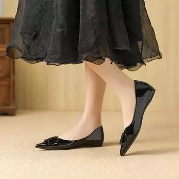 Huiliya pointed flat-soled single shoes women s 2025 summer new fashion temperament shallow mouth versatile ladyshoes W828-32 35 чёрный
