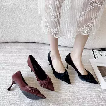 Huiliya pointed high heels women s new versatile stiletto professional work shoes etiquette sexy single shoes women G60-6 34 чёрный