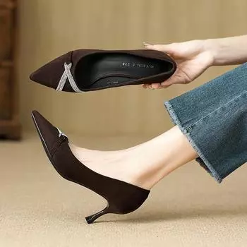 Huiliya pointed high heels women s thin heels new women s shoes suede not tired feet French shallow mouth single shoes women s G60-16 34 чёрный