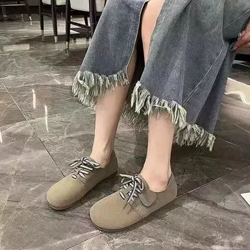 Huiliya retro flat-bottomed Boken shoes women s 2024 autumn new versatile soft-soled lazy shoes single shoes women s 998-6 35 бежевый