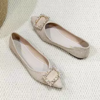 Huiliya s new metal buckle pointed flat-soled single shoes women s shoes one-pedal low-heeled shallow-mouth soft-soled ladyshoes F188-3 35 чёрный