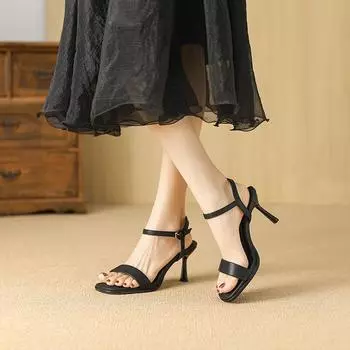 Huiliya sandals women s spring 2025 new one-word strap female fashion shoes fairy style high heels 738-DR1 34 чёрный