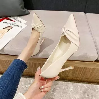 Huiliya stiletto high heels women s autumn and winter new single shoes women s pointed work shoes soft leather versatile single shoes 903-2 34 абрикосовый