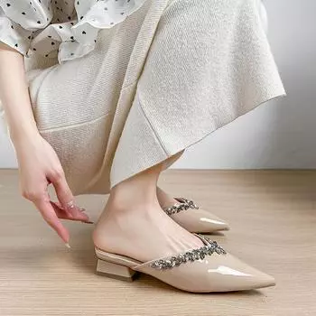 Huiliya сумка голова полутапочки женская обувь носить 2025 новый темперамент французский стразы высокий каблук Mueller обувь женская 35 чёрный