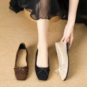 Huiliya summer new shallow French single shoes women s small fragrant style bow small square head flat shoes women s W845-1 35 чёрный