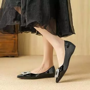 Huiliya temperament small fragrant wind pointed single shoes women shallow mouth 2025 new flat shoes sub ladyshoes W828-39 35 чёрный
