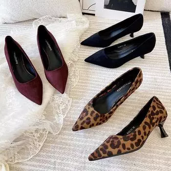 Huiliya thin heel pointed single shoes new comfortable and not tired feet commuting versatile light mouth French ladle shoes B332-F1 35 красный