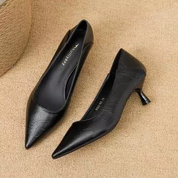 Huiliya thin heel pointed single shoes new 3 cm not tired commuting professional OL black work shoes B332-M2 35 чёрный