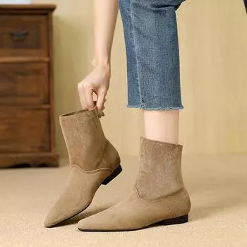 Huiliya толстый каблук с острым носком ретро ковбойские сапоги женские туфли 2024 кожаные короткие сапоги весна и осень одинарные сапоги 881-1 35 чёрный