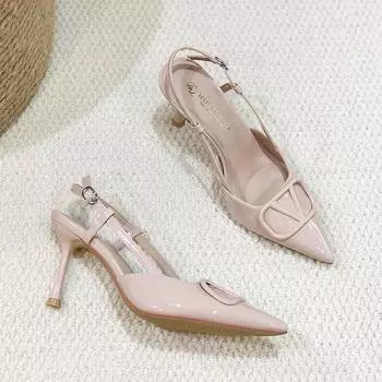 Huiliya v buckle pointed high heels women s thin heels single shoes shallow temperament commuter bag head sandals women s G8626-62 34 чёрный