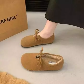 Huiliya velvet warm women s shoes winter Boken shoes cotton shoes one pedal Doudou shoes fluffy shoes single shoes M1683 35 хаки