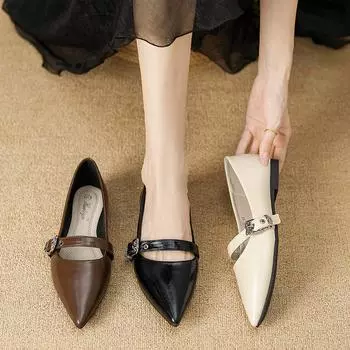 Huiliya women s shoes spring and summer 2025 new pointed head with shallow mouth single shoes flat lazy shoes D6222-86 35 чёрный