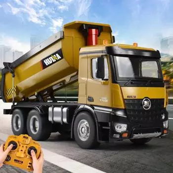 Хуина 1573 1:14 Большой самосвал с дистанционным управлением из сплава, имитация погрузчика грунта, 10-канальная инженерная машина, детская игрушечная модель жёлтый