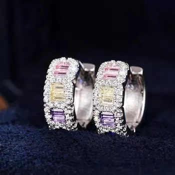 HUitan цветные круглые серьги с цирконием для женщин, серебряные, современные модные новые серьги-кольца для девочек, изысканный подарок, модные ювелирные изделия