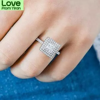 Huitan Modern Design Square Cubic Zirconia Female Rings High -Quality Silver Color Ring Wedding Party Fashion Jewelry For Women 8