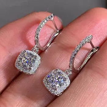 Huitan New Trendy Square Shape Drop Earrings Brilliant Bridal Engagement Wedding Jewelry Elegant Female Dangle Earring Fine Gift белый