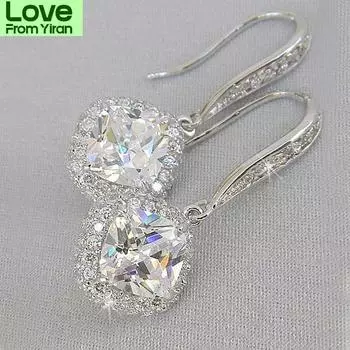 Huitan Новые модные роскошные квадратные серьги-капли серебряного цвета, свадебные аксессуары, блестящий циркониевый камень, элегантные женские ювелирные изделия белый