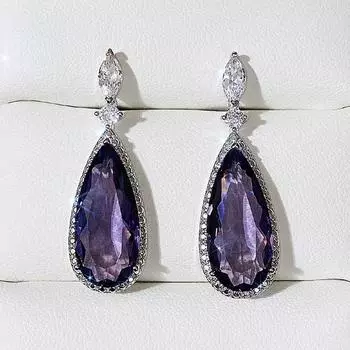 Huitan очаровательные серьги-капли воды фиолетового цвета с фианитами для женщин, роскошные свадебные украшения, элегантные женские серьги для вечеринки, новинка