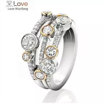 Huitan Personality двухцветные трехрядные кольца для женщин, полностью украшенные фианитами, сверкающие женские обручальные кольца, кольца, современная мода, новые ювелирные изделия 8