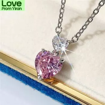 Ожерелье с подвеской Huitan Romantic Double Heart Cz для женщин, ярко-розовое/желтое кубическое цирконие, модные ювелирные изделия для свадьбы и помолвки 44cm 5cm