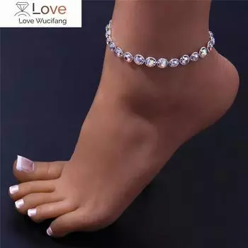 Huitan Simple Round / Square Rhinestone Chain Ankle для женщин Серебряный / Золотой Цвет Роскошный Браслет На Лодыжку Женские Украшения Для Ног 24cm