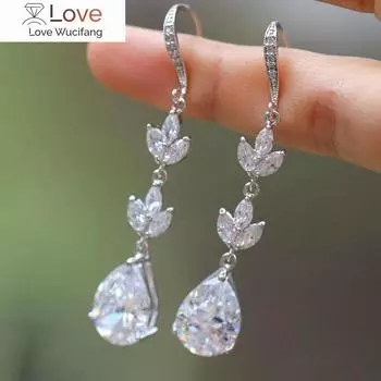 Huitan Trendy Women S Dangle Ears New Помолвочные Свадебные Серьги Эстетические Серьги-подвески с кубическим цирконием в форме груши