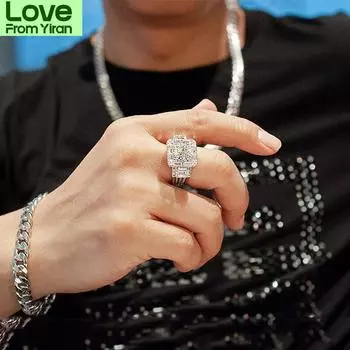 Huitan великолепные унисекс-кольца с блестящими кубическими цирконами высокого качества серебряного цвета женские мужские обручальные кольца новые ювелирные изделия 6