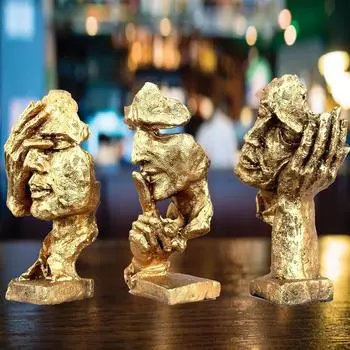 Human Face with Hand on his Mouth Golden Showpiece for Home Decor | Decorative Items for Room | Table Decor | Office Decor Latest